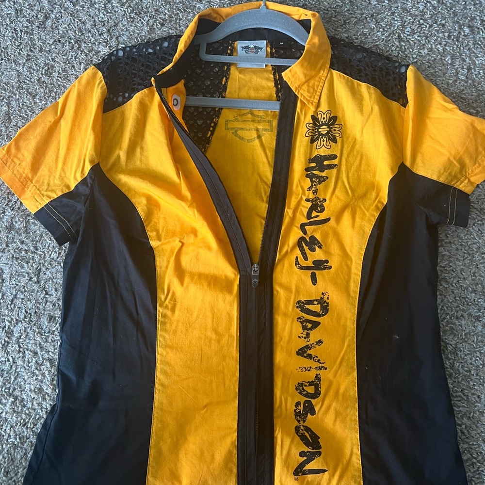 Harley-Davidson Yellow and Black womens zippered Casual  Shirt